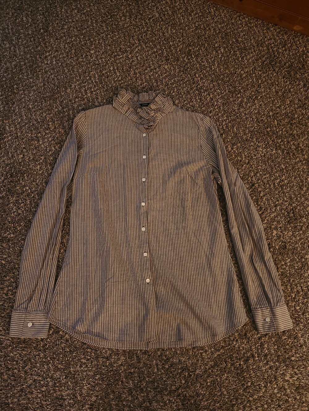 J. Crew Cotton Striped Ruffle Dress Shirt Button Up Down Off White Medium